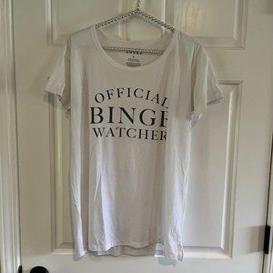 Awake Ladies White Round Neck Short Sleeve Binge Watcher Graphic Tee Size L